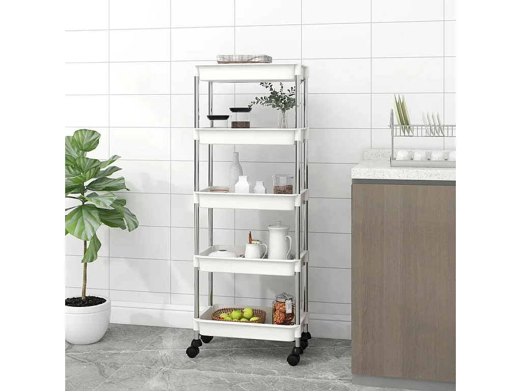 Chariot de cuisine 5 niveaux Blanc 42x29x128 cm Fer et ABS