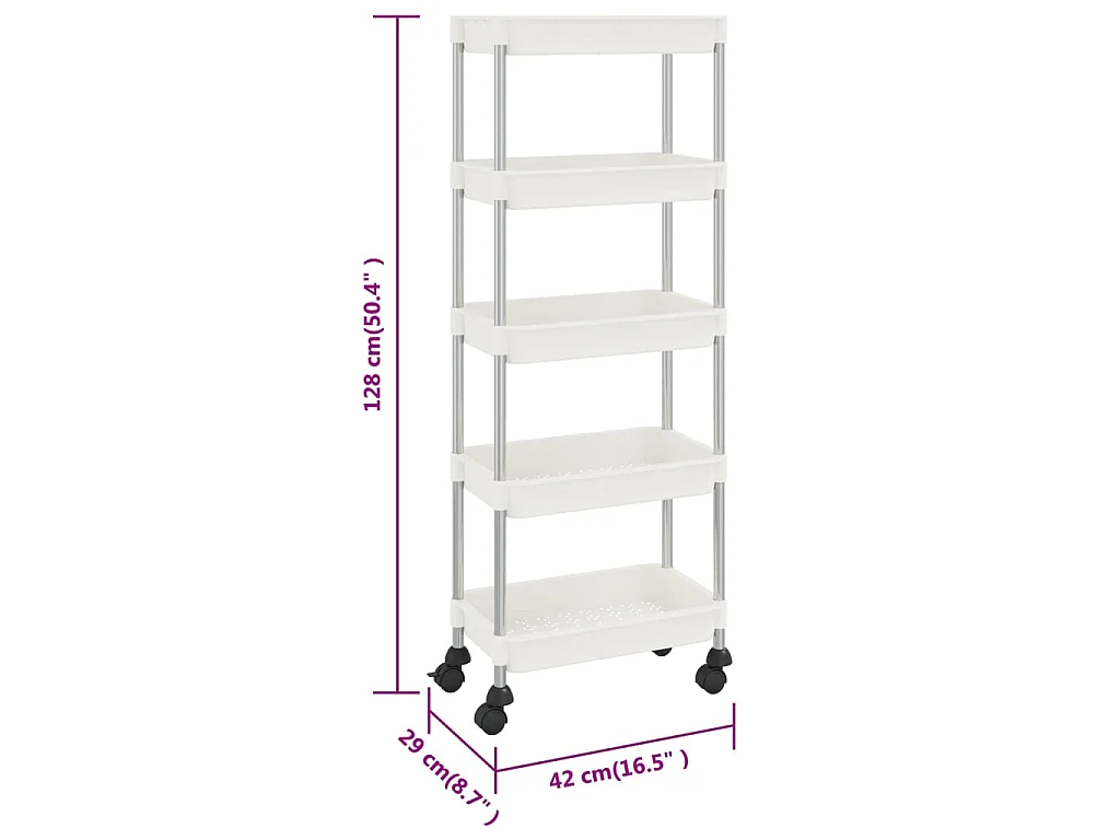 Chariot de cuisine 5 niveaux Blanc 42x29x128 cm Fer et ABS