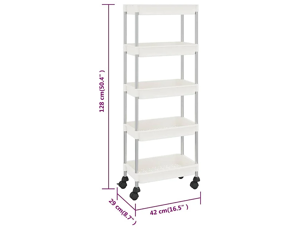 Keukentrolley 5-laags 42x29x128 cm ijzer en ABS wit