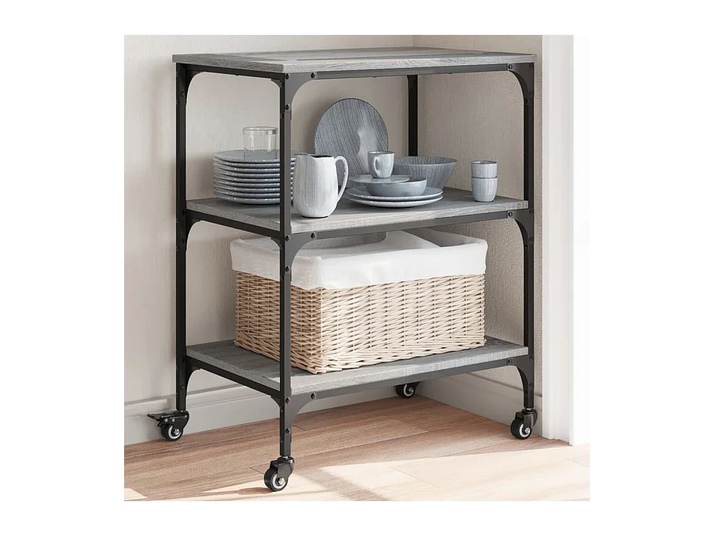 Chariot de cuisine sonoma gris 60x41x76 cm bois d'ingénierie