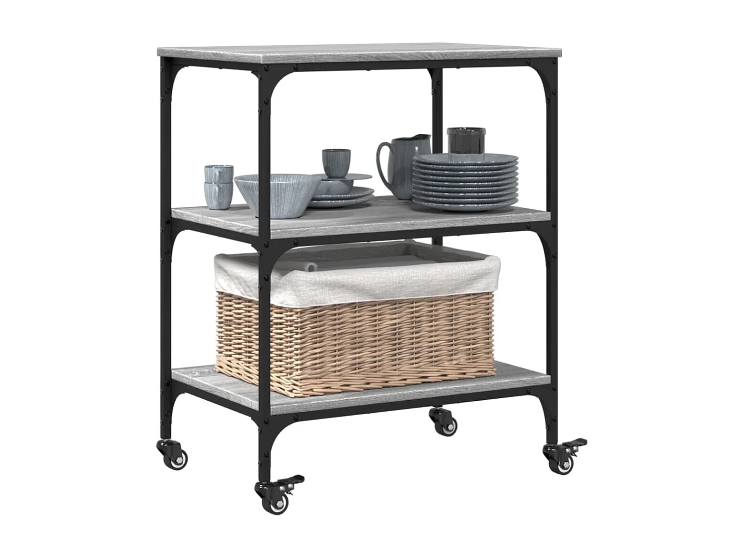 Chariot de cuisine sonoma gris 60x41x76 cm bois d'ingénierie