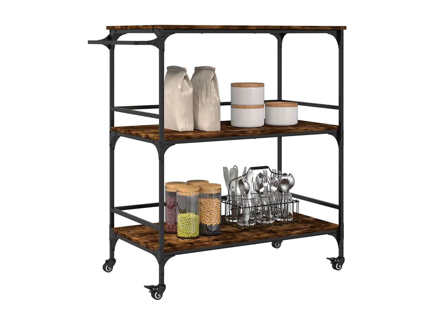 Chariot de cuisine chêne fumé 100,5x50x105 cm bois d'ingénierie