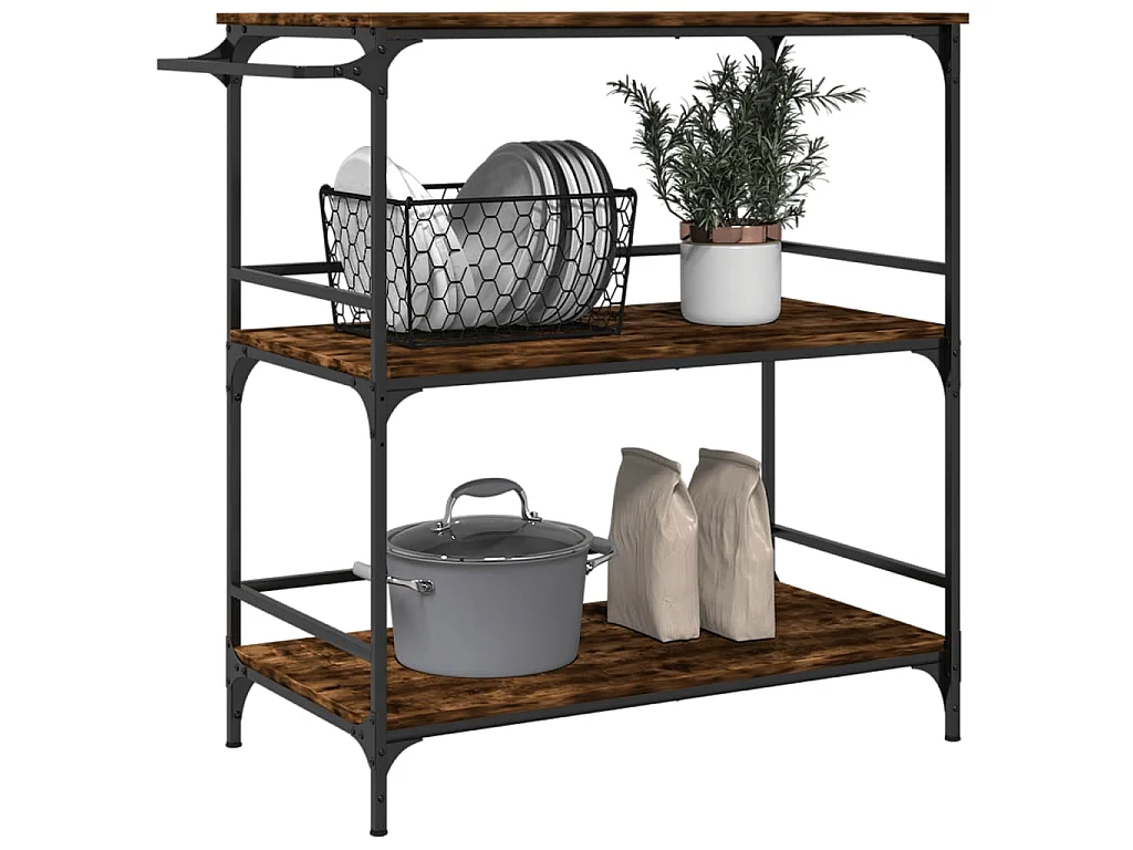 Keukentrolley 100,5x50x105 cm bewerkt hout gerookt eikenkleurig