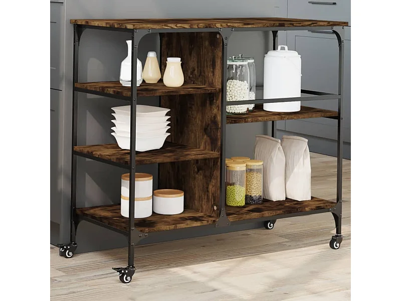 Chariot de cuisine chêne fumé 100x45x89,5 cm bois d'ingénierie