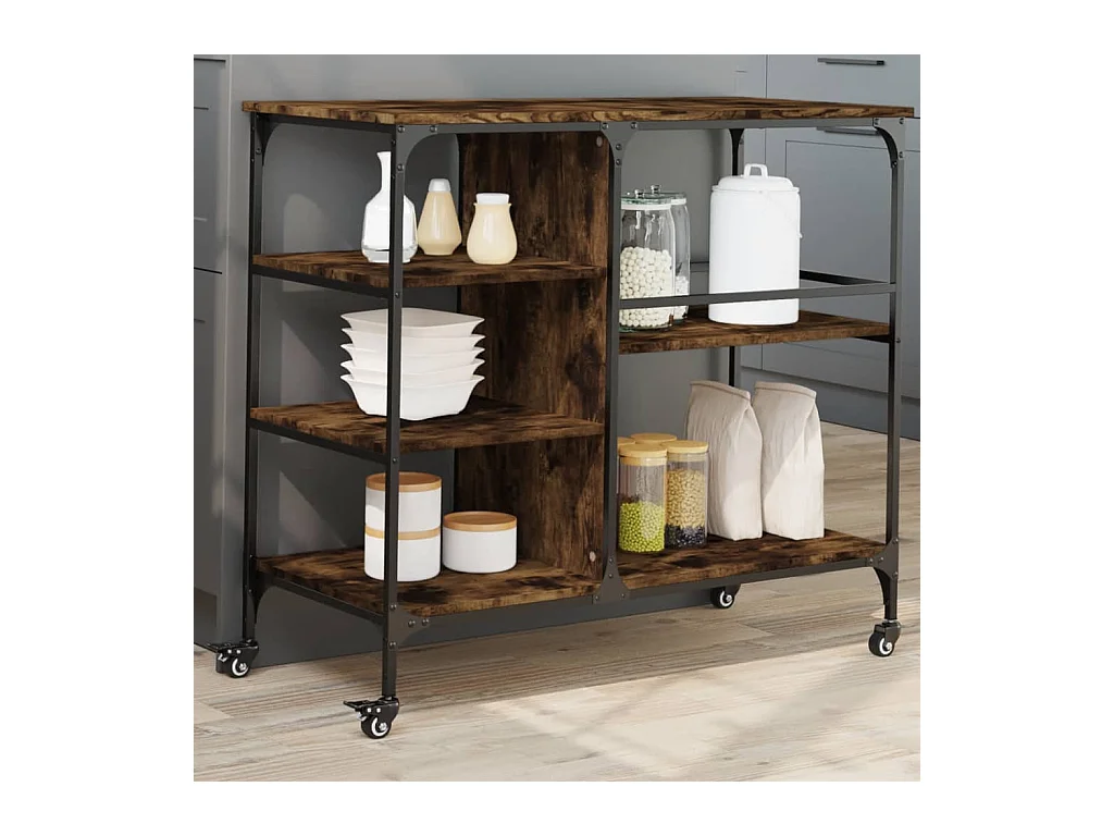 Keukentrolley 100x45x89,5 cm bewerkt hout gerookt eikenkleurig