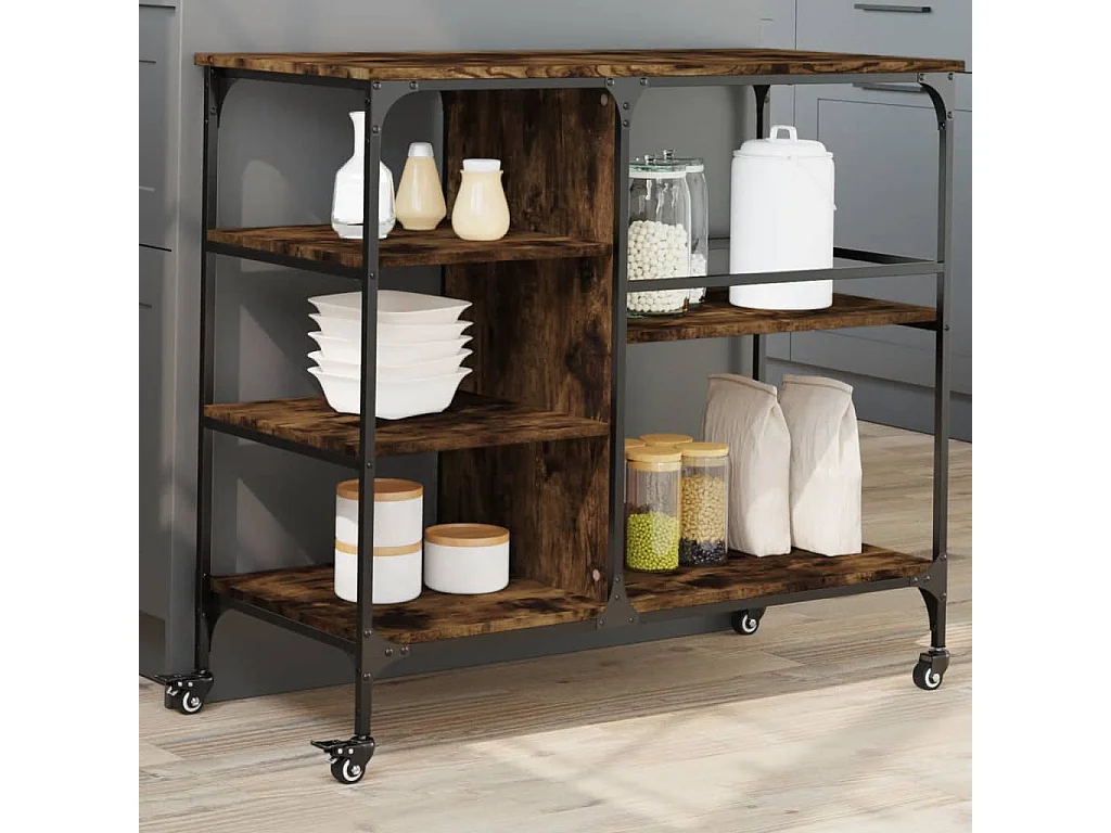 Chariot de cuisine chêne fumé 100x45x89,5 cm bois d'ingénierie