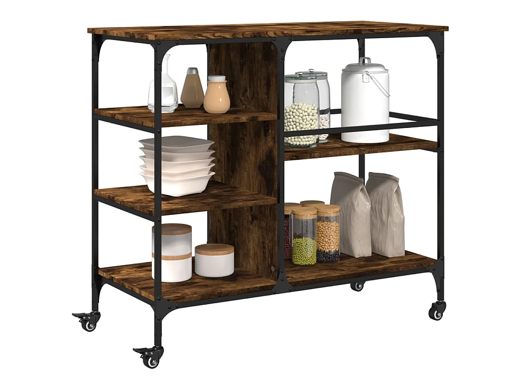 Chariot de cuisine chêne fumé 100x45x89,5 cm bois d'ingénierie
