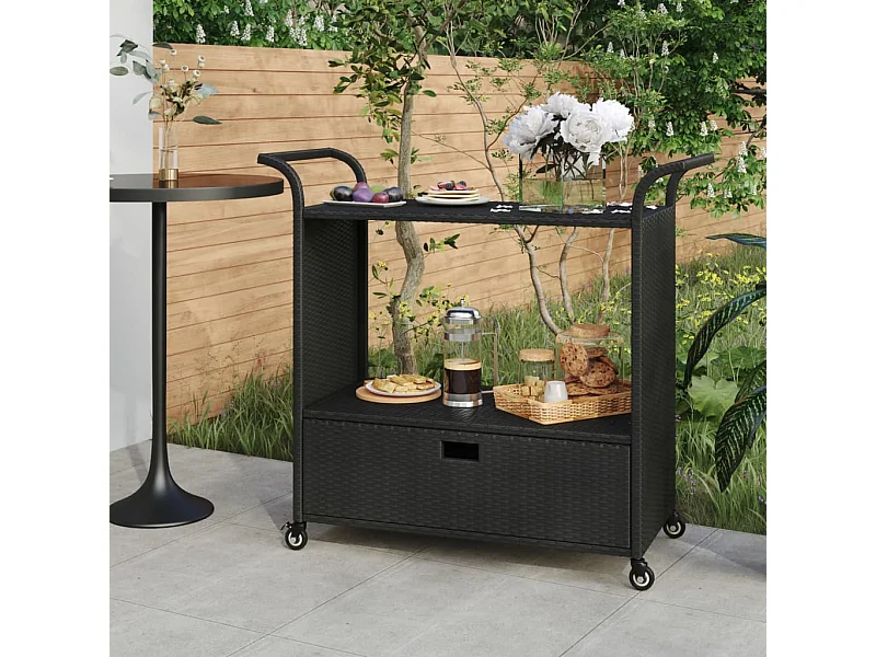 Carrinho de bar com gaveta 100x45x97 cm vime PE preto