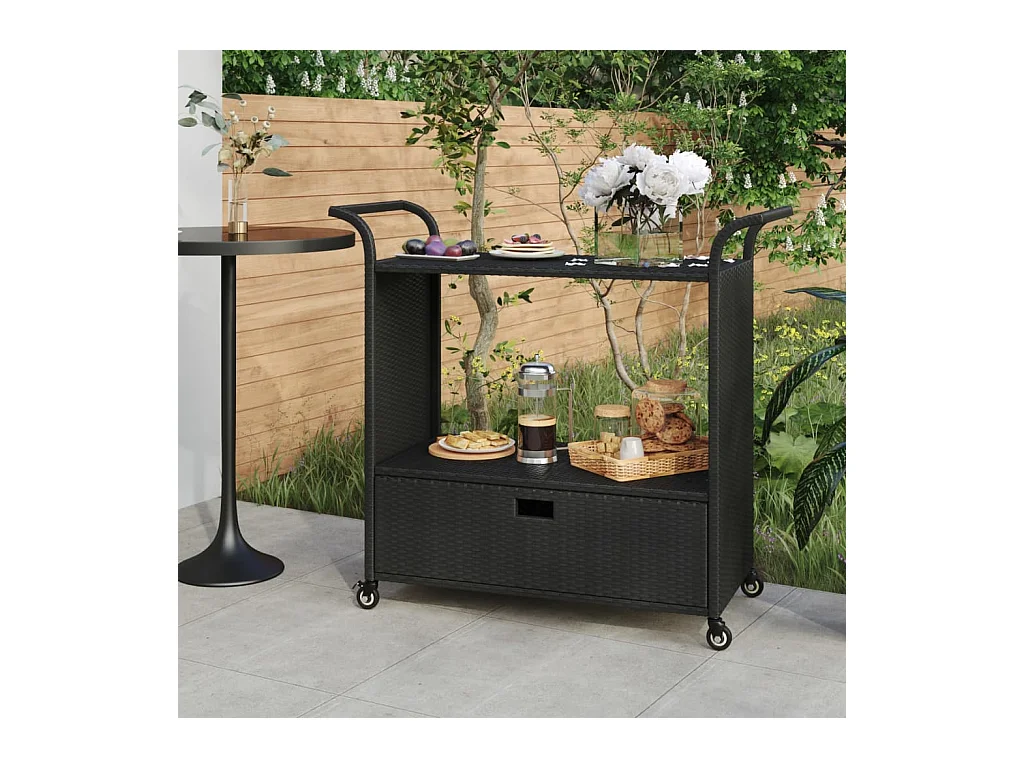 Serveerwagen met lade 100x45x97 cm poly rattan zwart