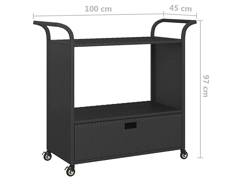 Carrinho de bar com gaveta 100x45x97 cm vime PE preto
