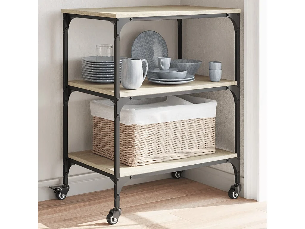 Chariot de cuisine chêne sonoma 60x41x76 cm bois d'ingénierie