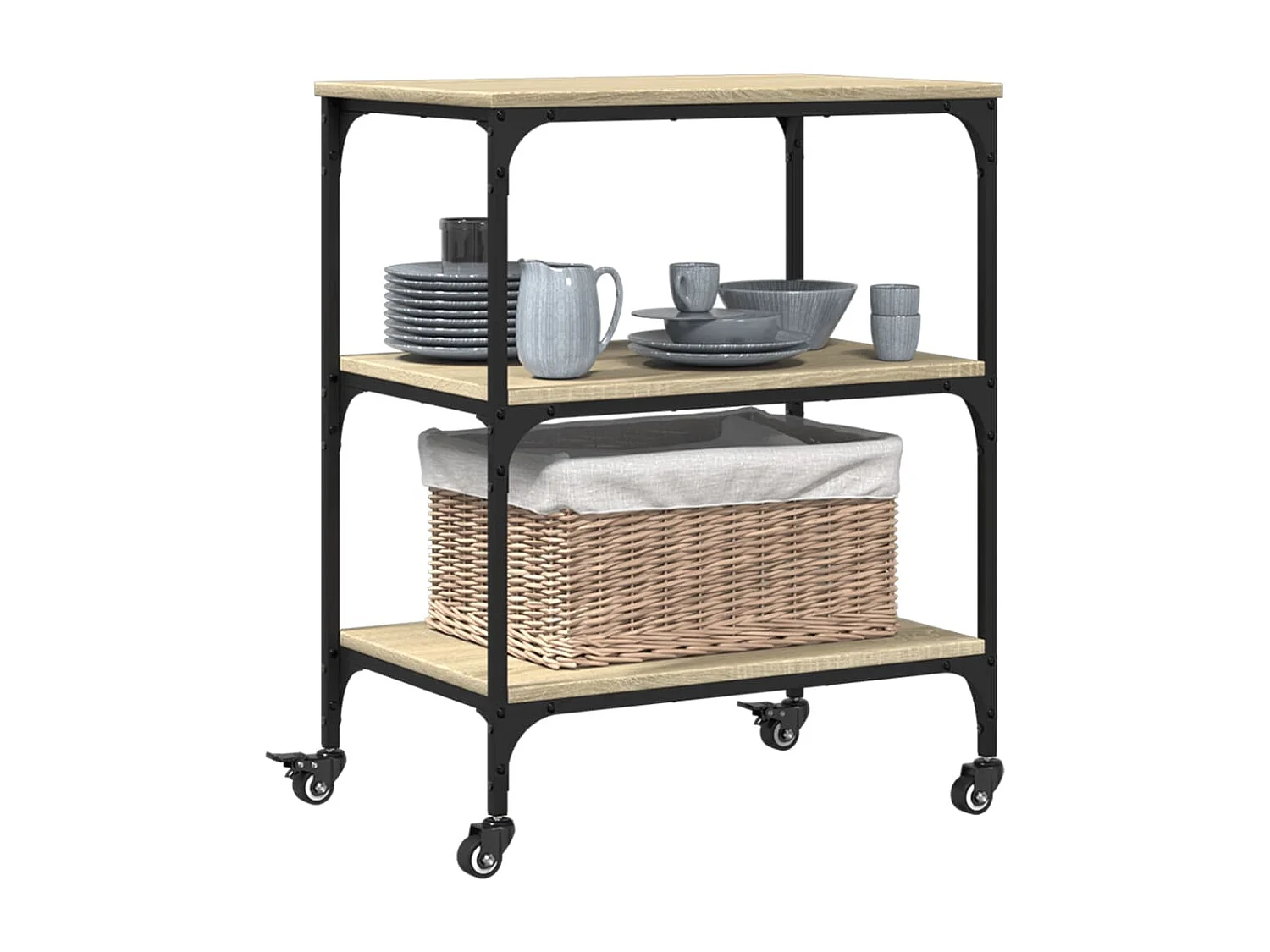 Chariot de cuisine chêne sonoma 60x41x76 cm bois d'ingénierie