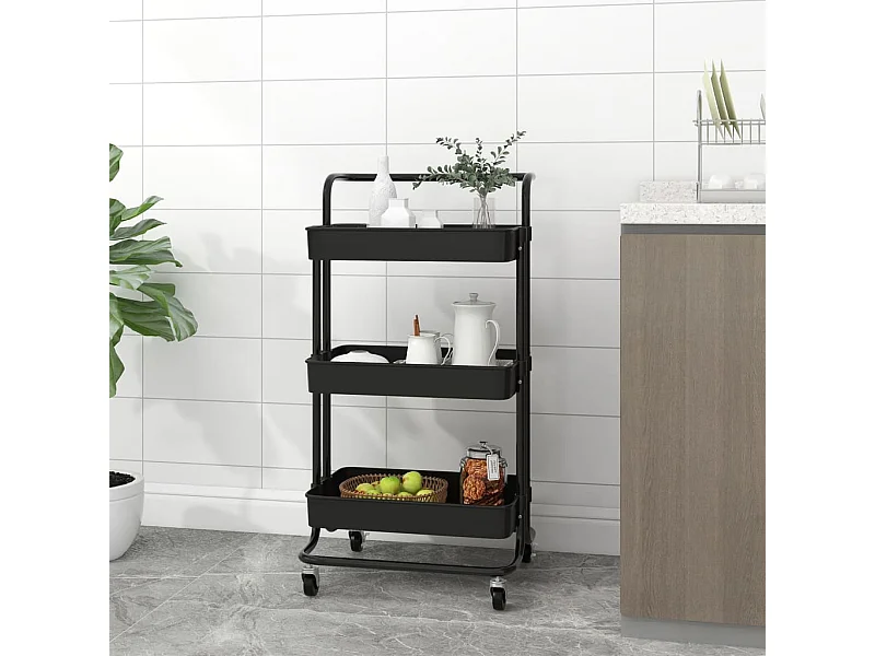 Carrinho cozinha c/ 3 prateleiras ferro/ABS 42x35x85 cm preto