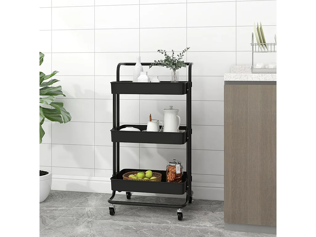 Keukentrolley 3-laags 42x35x85 cm ijzer en ABS zwart