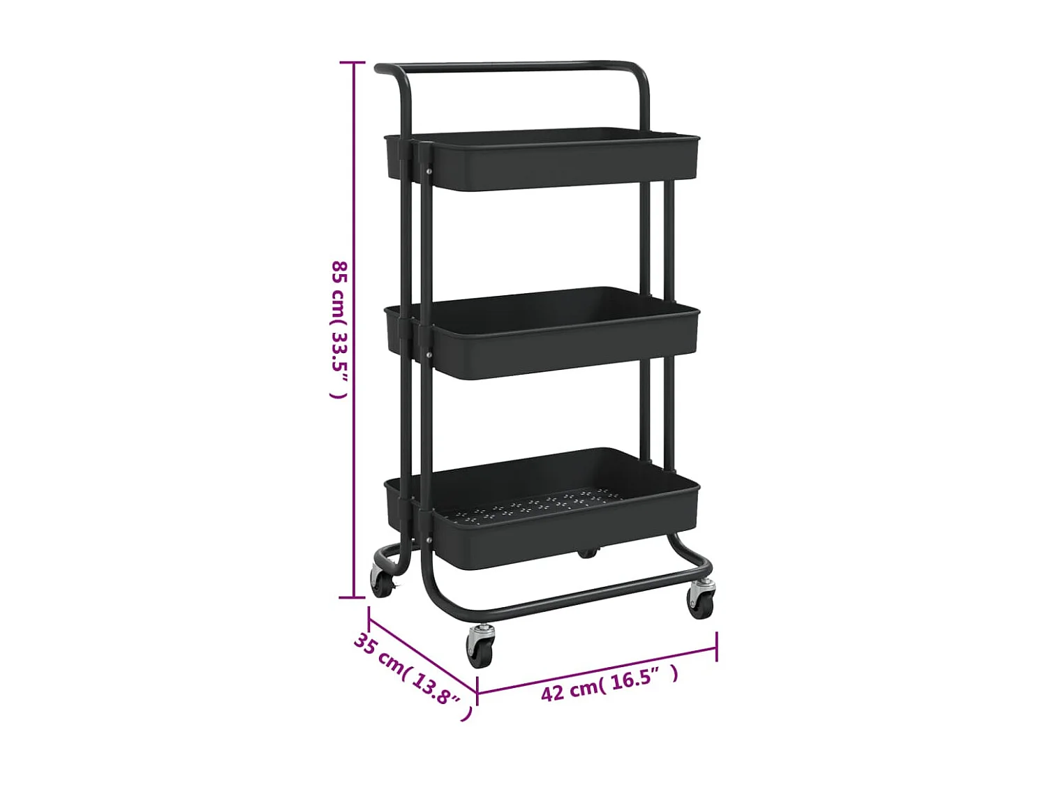 Keukentrolley 3-laags 42x35x85 cm ijzer en ABS zwart