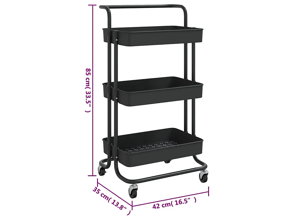 Chariot de cuisine 3 niveaux Noir 42x35x85 cm Fer et ABS