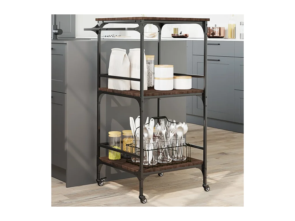 Chariot de cuisine chêne marron 60,5x50x105cm bois d'ingénierie