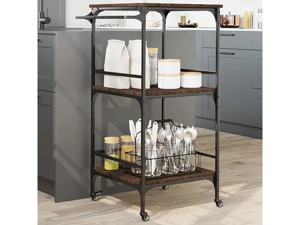 Chariot de cuisine chêne marron 60,5x50x105cm bois d'ingénierie