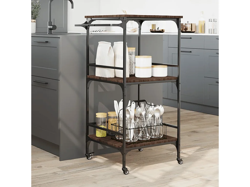 Chariot de cuisine chêne marron 60,5x50x105cm bois d'ingénierie