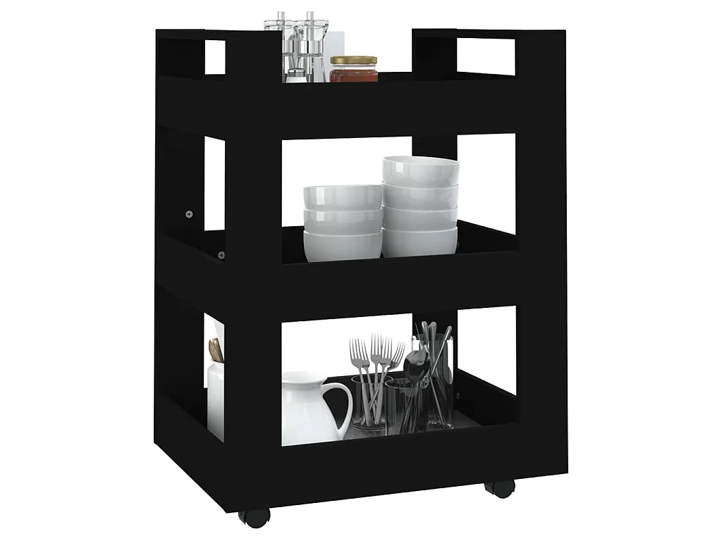 Chariot de cuisine Noir 60x45x80 cm Bois d'ingénierie