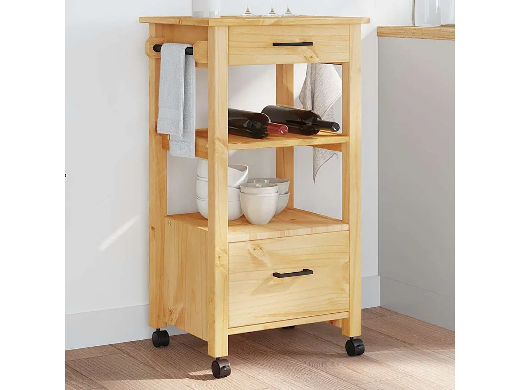 Chariot de cuisine MONZA 48x40x88,5 cm bois massif de pin