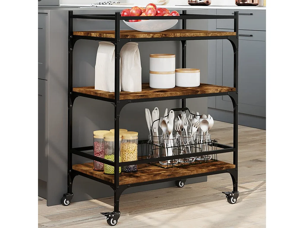 Carrito de cocina madera ingeniería roble ahumado 65x40x86,5 cm