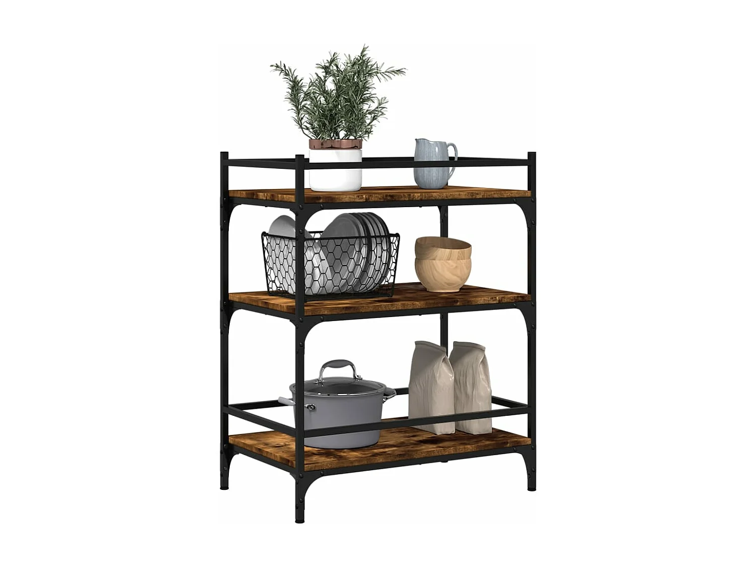 Carrito de cocina madera ingeniería roble ahumado 65x40x86,5 cm