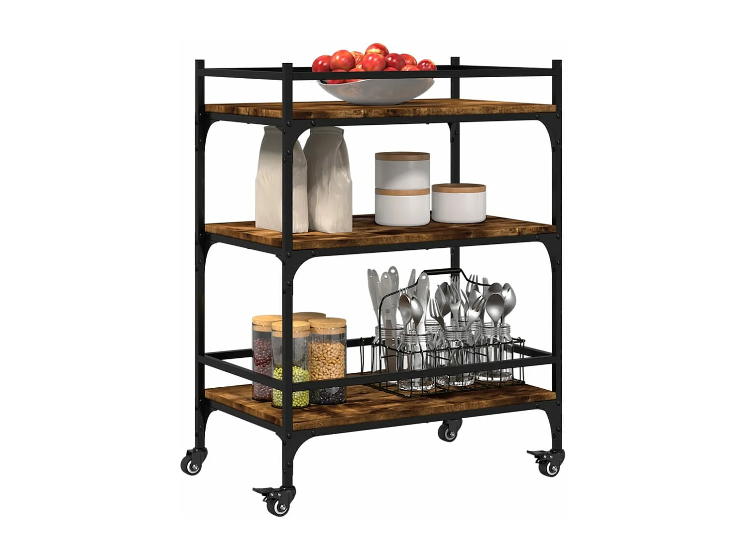 Carrito de cocina madera ingeniería roble ahumado 65x40x86,5 cm