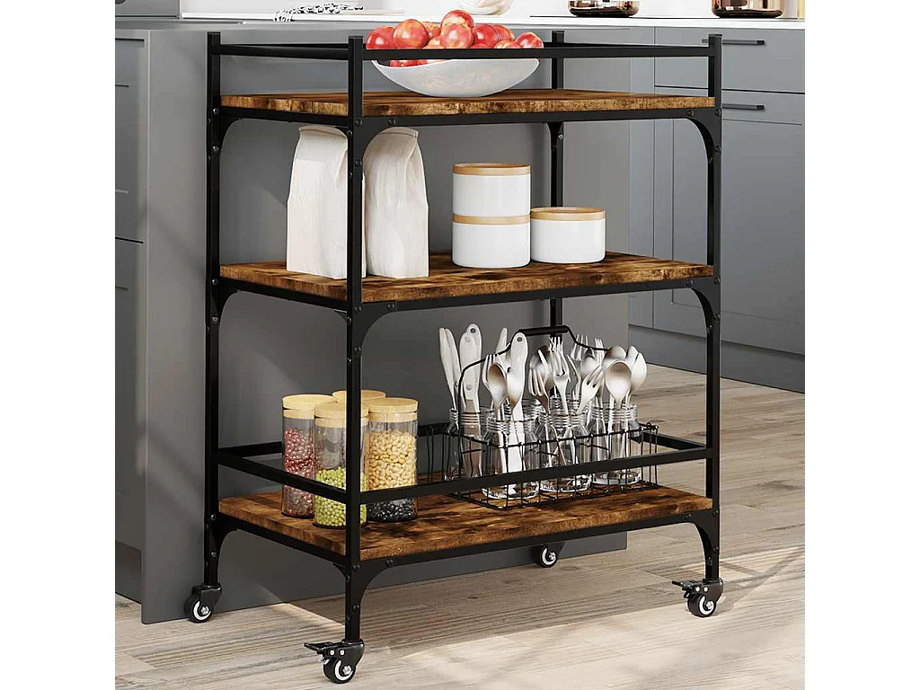 Chariot de cuisine chêne fumé 65x40x86,5 cm bois d'ingénierie