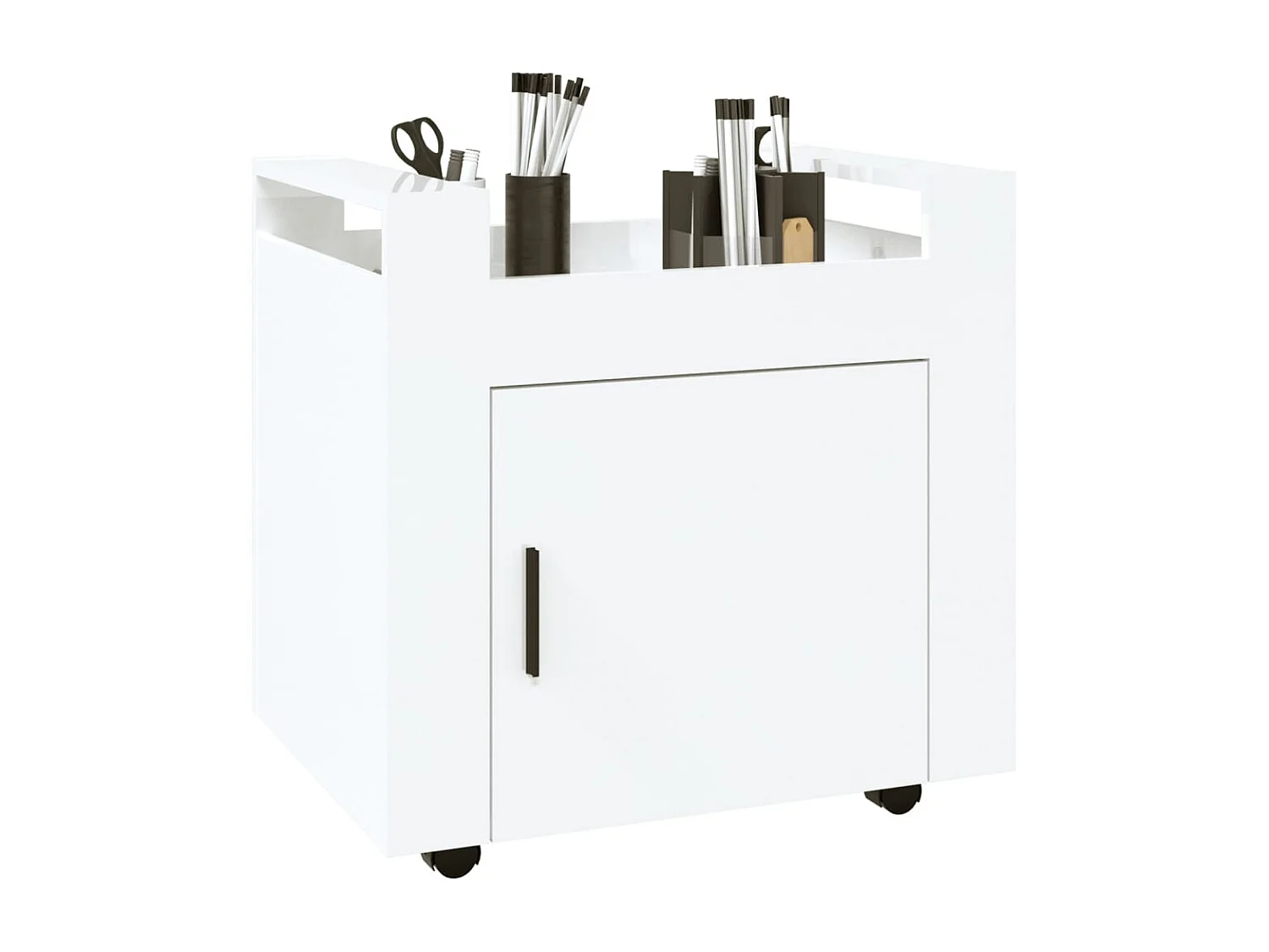 Carrinho secretária 60x45x60cm deriv. madeira branco brilhante