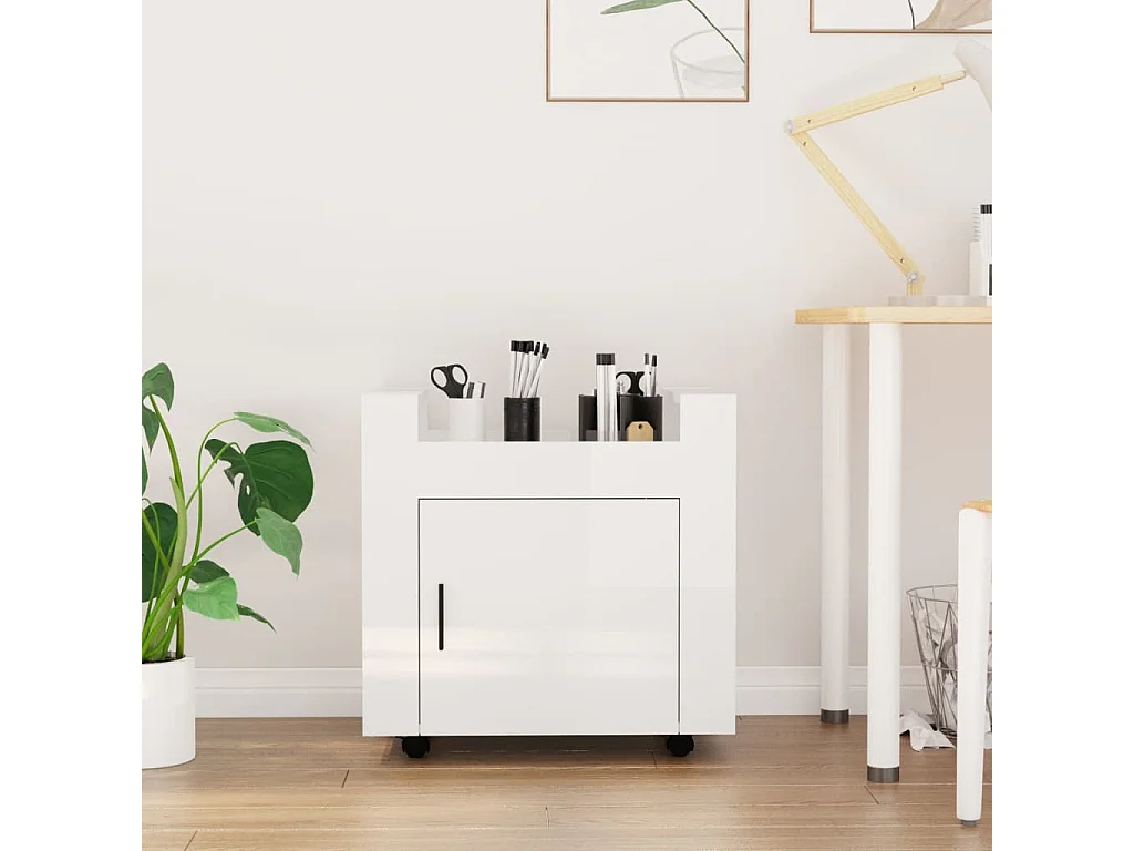 Chariot de bureau Blanc brillant 60x45x60 cm Bois d'ingénierie