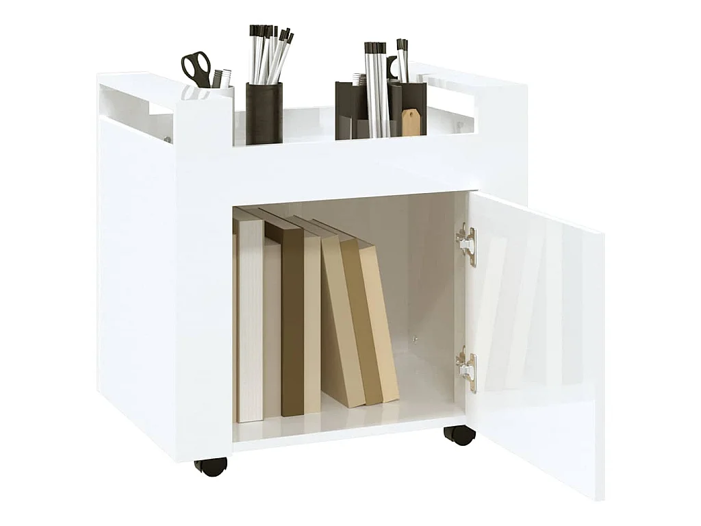 Chariot de bureau Blanc brillant 60x45x60 cm Bois d'ingénierie