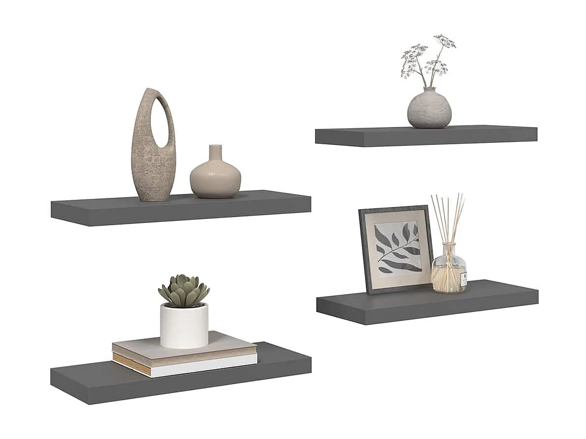 Étagère murale flottante 4 pcs Gris brillant 60x23,5x3,8 cm MDF