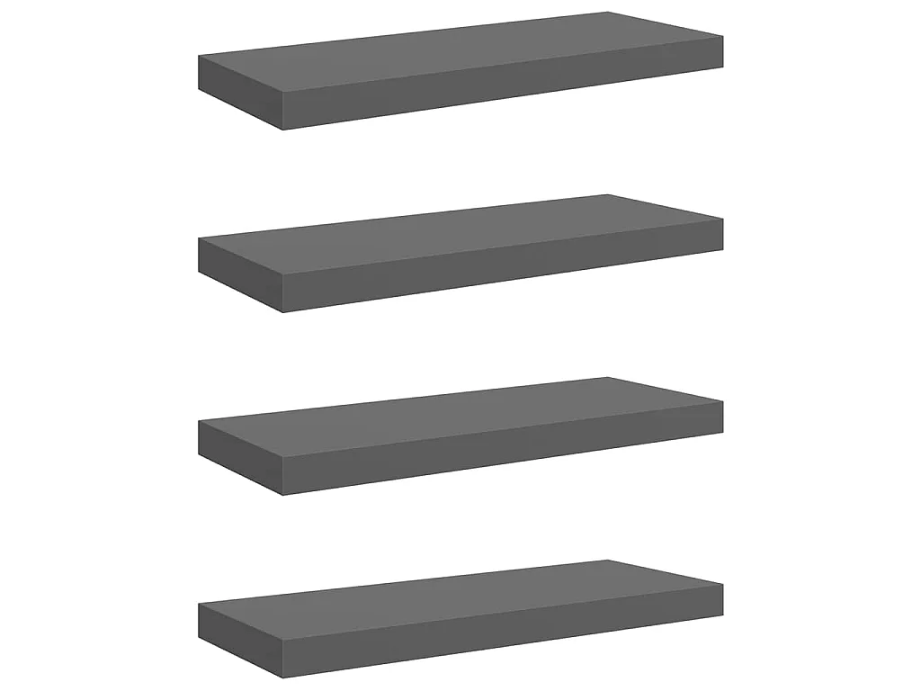 Schweberegale 4 Stk. Hochglanz-Grau 60x23,5x3,8 cm MDF