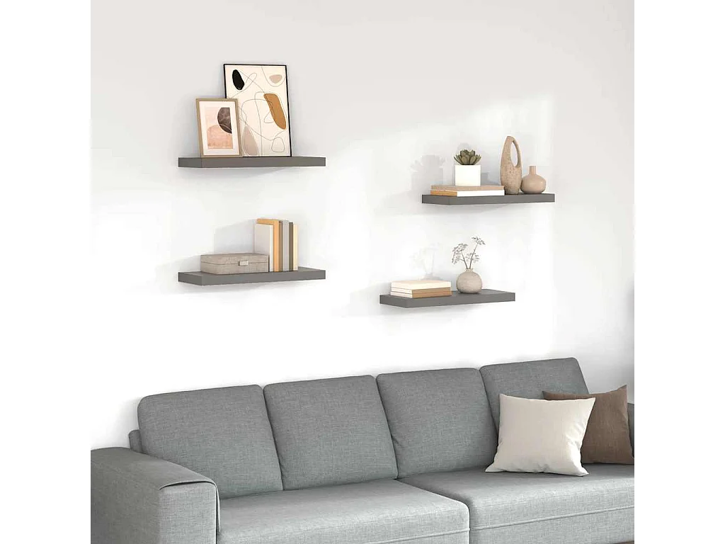 Schweberegale 4 Stk. Hochglanz-Grau 60x23,5x3,8 cm MDF