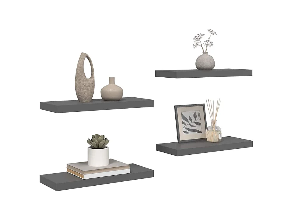 Schweberegale 4 Stk. Hochglanz-Grau 60x23,5x3,8 cm MDF