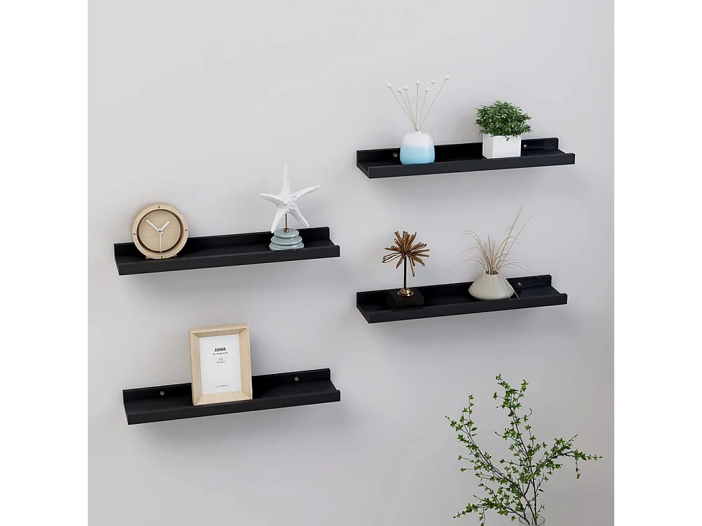 Prateleiras de parede 4 pcs 40x9x3 cm preto