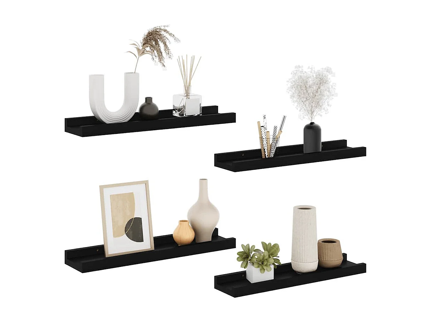 Étagères murales 4 pcs Noir 40x9x3 cm