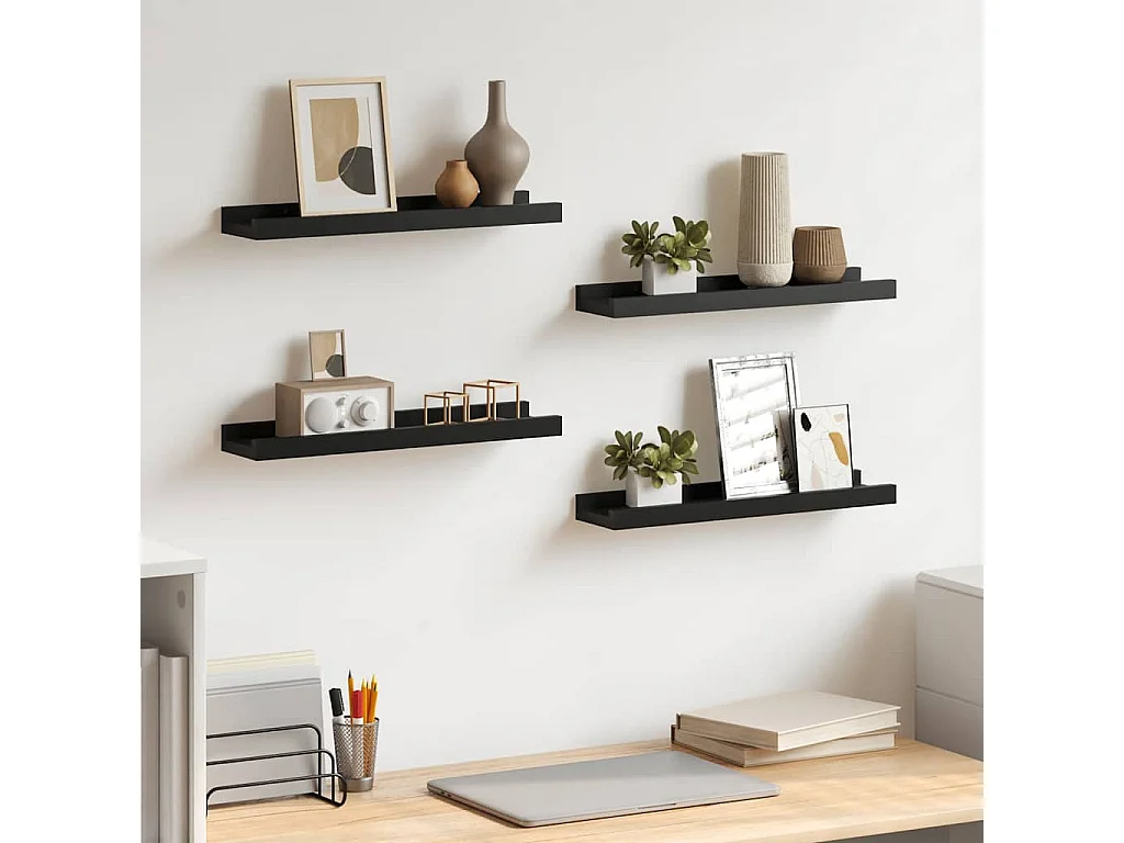 Wandschappen 4 st 40x9x3 cm zwart