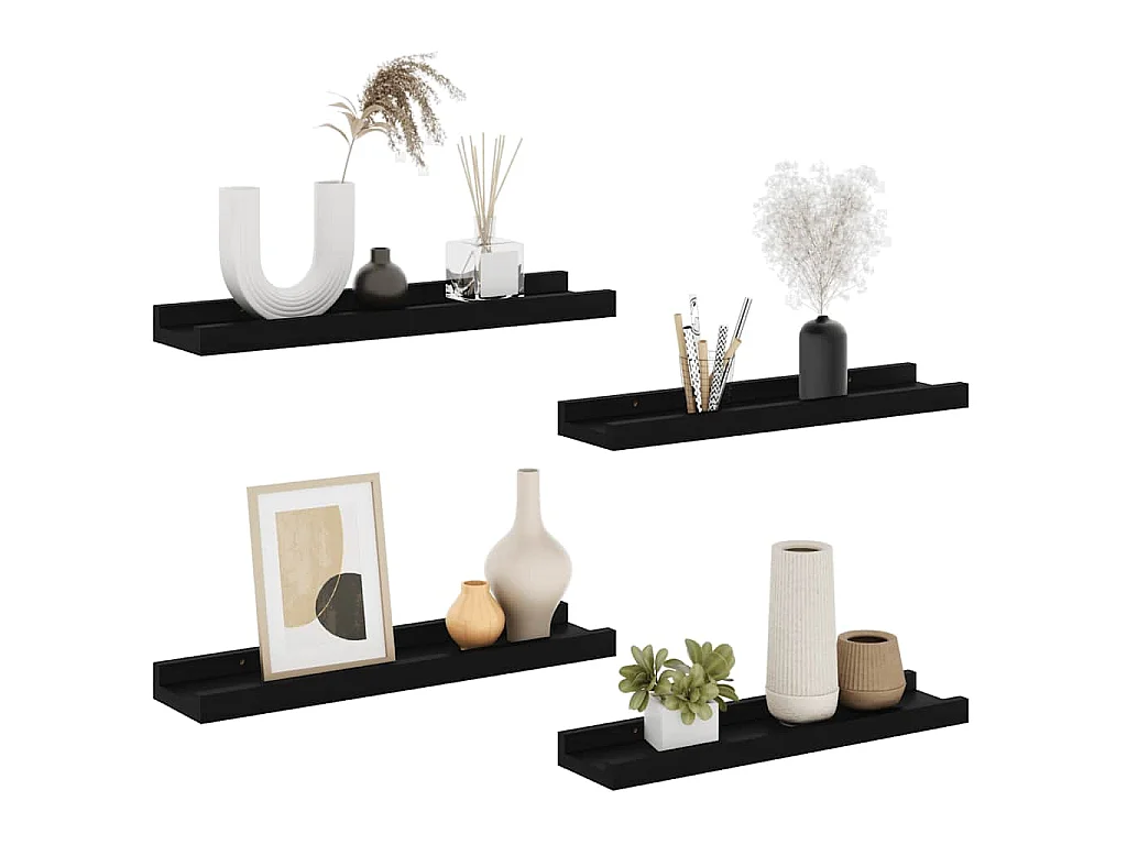 Wandschappen 4 st 40x9x3 cm zwart
