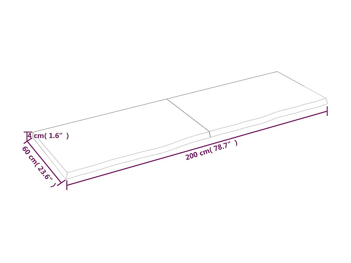 Wandregal 200x60x(2-4) cm Massivholz Eiche Unbehandelt