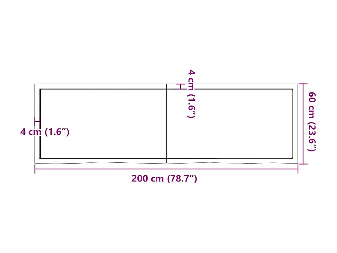Wandregal 200x60x(2-4) cm Massivholz Eiche Unbehandelt
