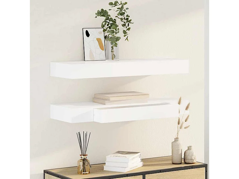 Estantes de pared flotantes con cajones 2 uds blanco 80 cm