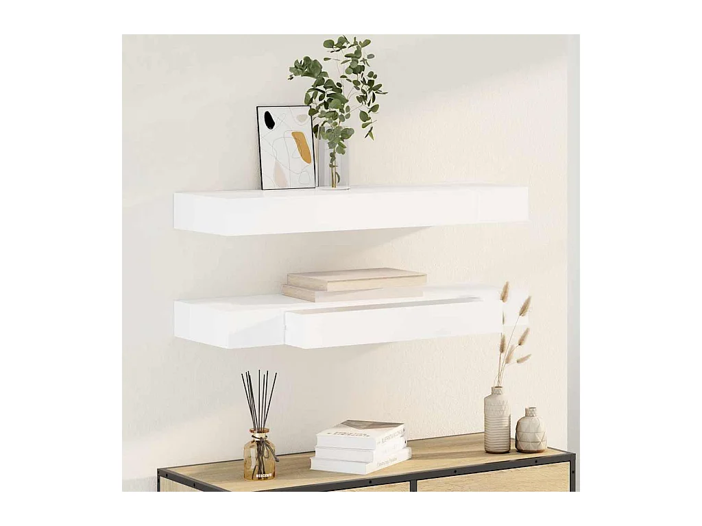 Étagères murales avec tiroirs 2 pcs Blanc 80 cm