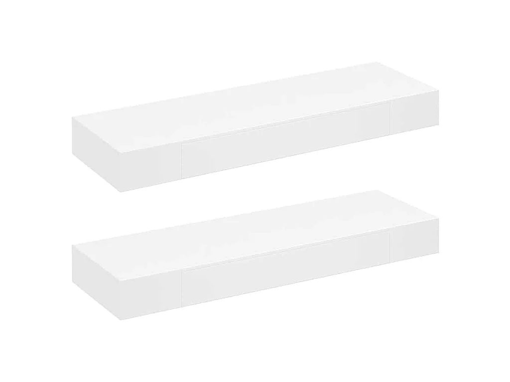 Półki Ściennie z Szufladami Białe 80 cm - 2 Sztuki