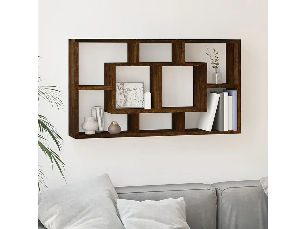 Estantería de pared con 8 compartimentos roble ahumado