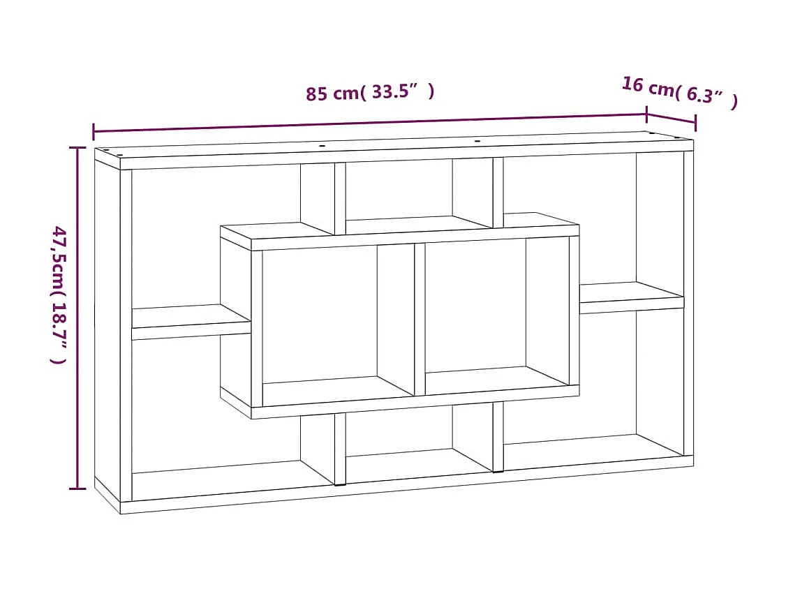 Estantería de pared con 8 compartimentos roble ahumado