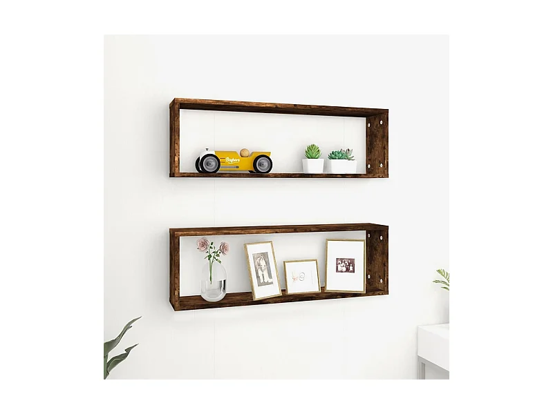 Półki ścienna sześcienne 2 szt. Dąb dymiony 80x15x26,5 cm Drewno inżynieryjne Nowoczesne Dekoracyjne