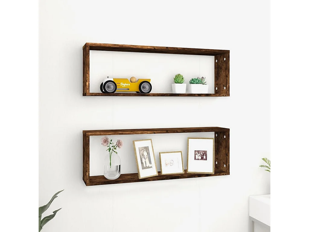 Wandschappen kubus 2 st 80x15x26,5 cm hout gerookt eikenkleurig