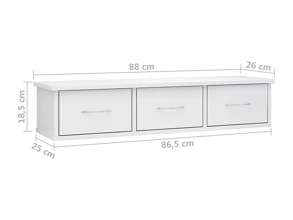 Wand-Schubladenregal Hochglanz-Weiß 88x26x18,5 cm Holzwerkstoff